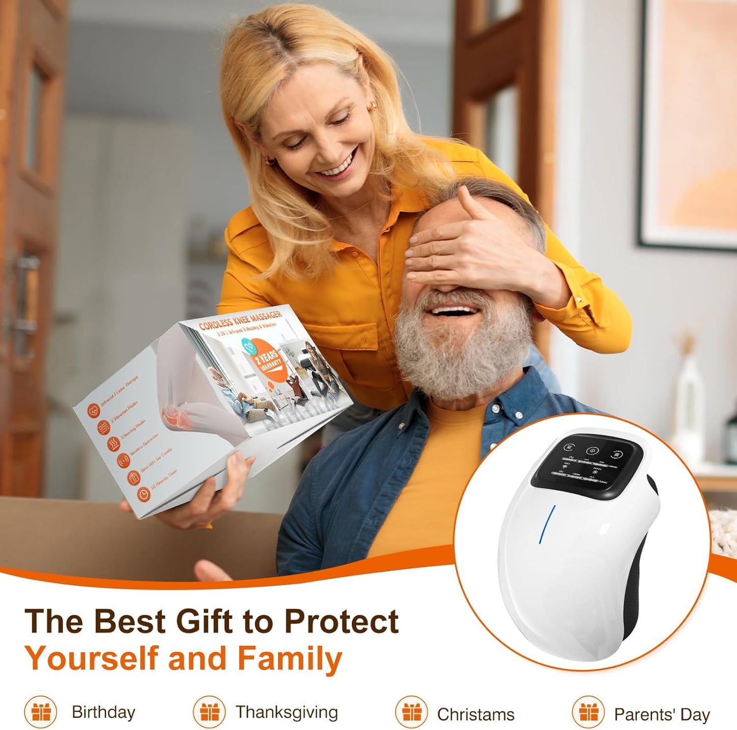 Cordless Knee Massager with LED Screen, Infrared Heat and Vibration Knee Pain Relief for Swelling Stiff Joints, Stretched Ligament and Muscles Injuries, Portable Knee Massage for Family and Friends