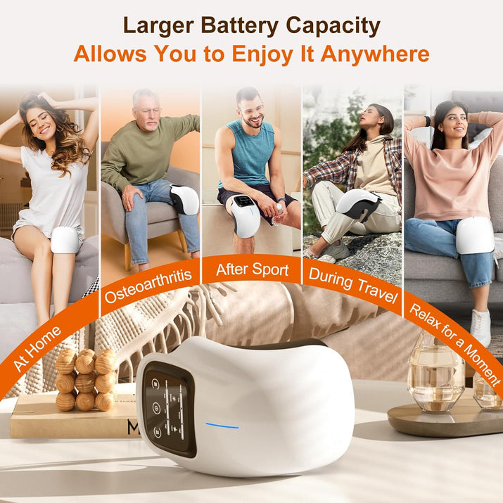 Cordless Knee Massager with LED Screen, Infrared Heat and Vibration Knee Pain Relief for Swelling Stiff Joints, Stretched Ligament and Muscles Injuries, Portable Knee Massage for Family and Friends